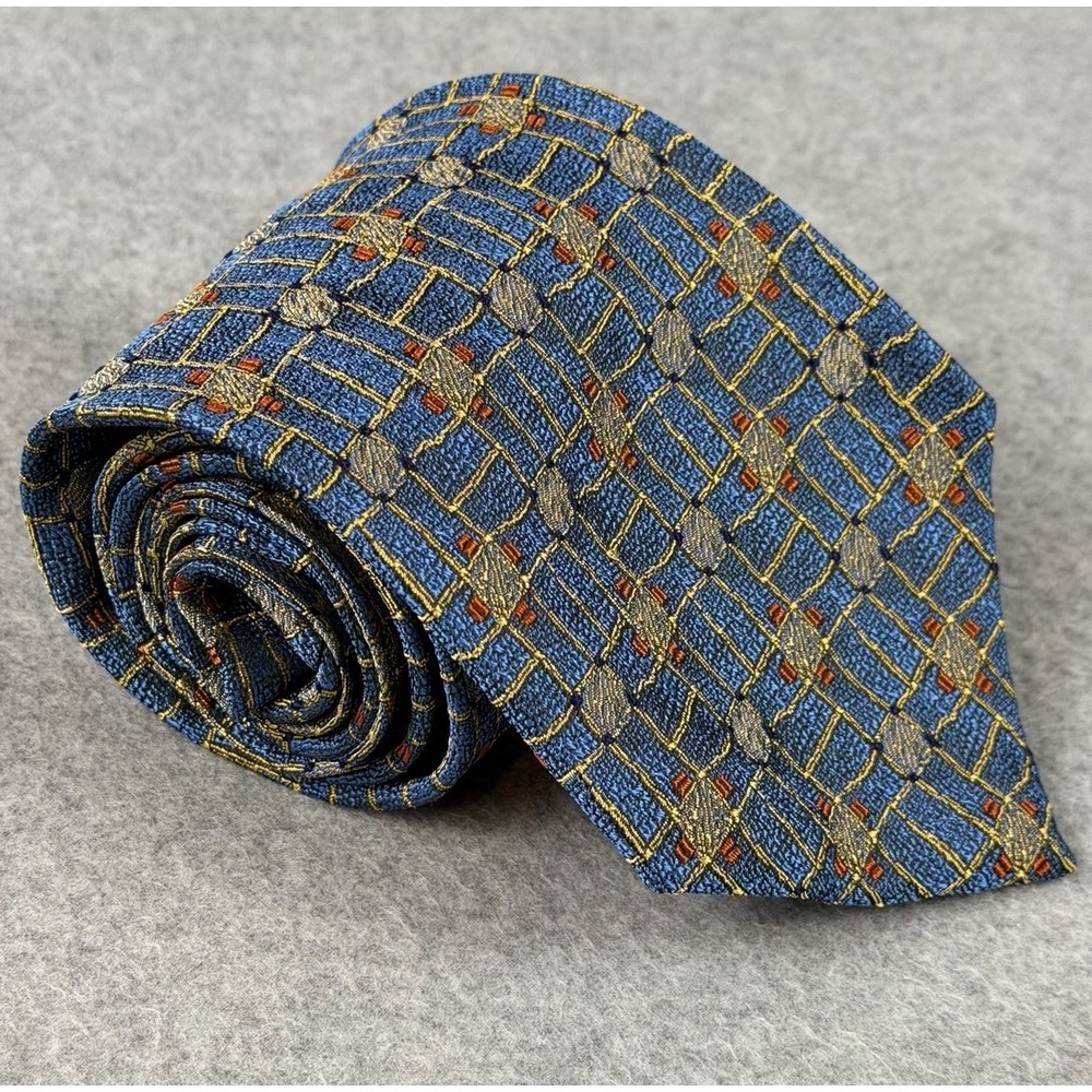 Vintage Garrick Anderson Silk Tie USA Blue Abstract Geometric Necktie 58x4"